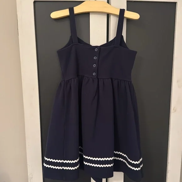 Janie and Jack Girls 6 Navy Sundress with Red Bow and White Trim - Picture 6 of 9